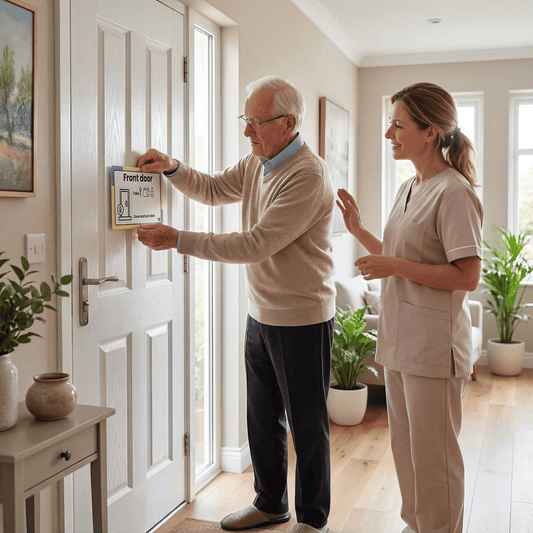 Visual aids for dementia support room signs with simple icons and clear design