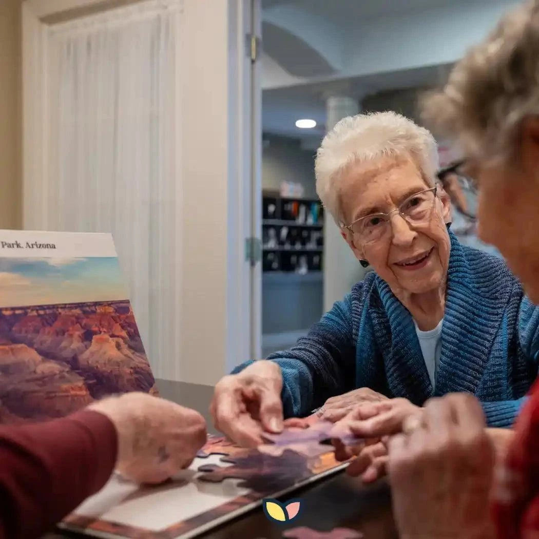 Jigsaw puzzles for seniors with a large-piece Arizona national park landscape, enjoyed together by older adults